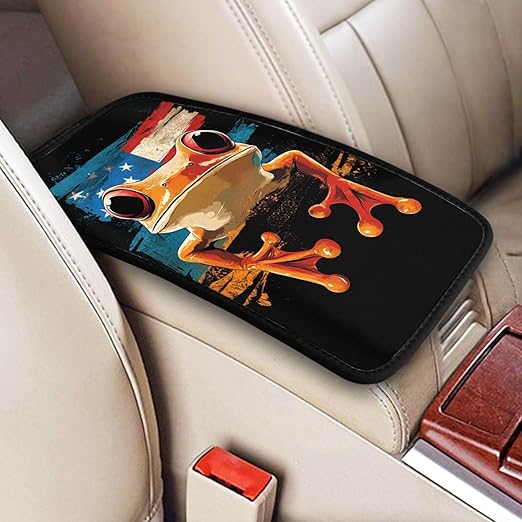Puerto Rico Flag Frog Car Auto Armrest Cushion Cover Accessories Center Console Seat Box Pad Protector Universal Decoration for Most Vehicle SUV Truck