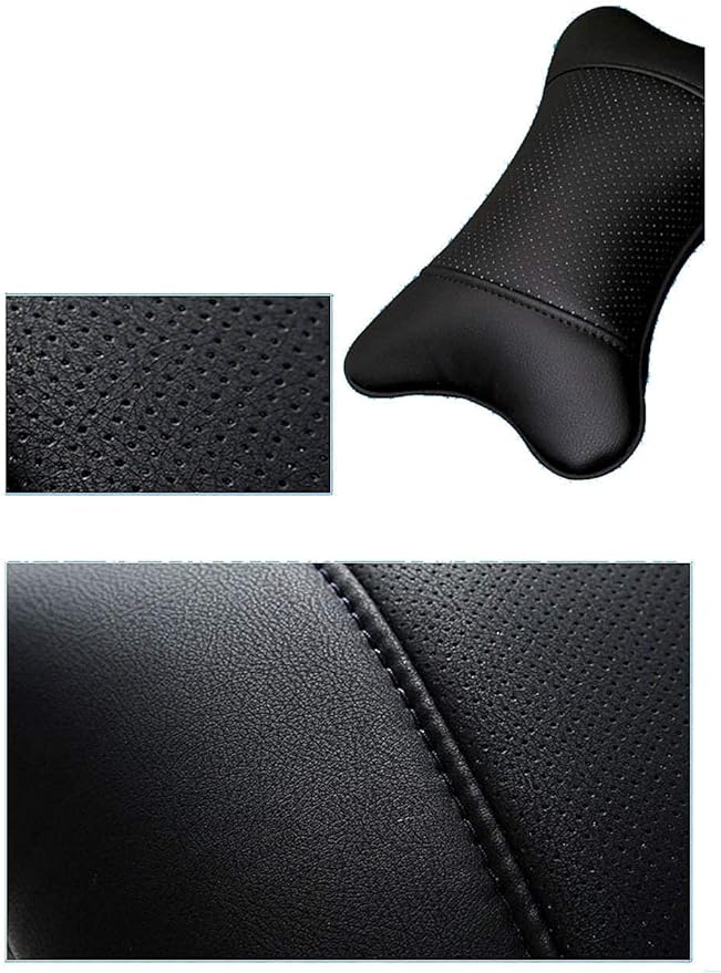 Car Neck Pillows Both Side Pu Leather 2pieces Pack Headrest Fit for Most Cars Filled Fiber Universal Car Pillow (Black)