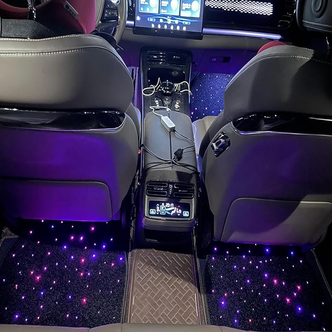 Luxury Starlight LED Car Floor Mats, 4pcs Starry Star Light Floor Mats Washable Fiber Optic Lights APP/Remote Control Music Mode Sound Activated Interior Lights for Cars, SUVs, Trucks