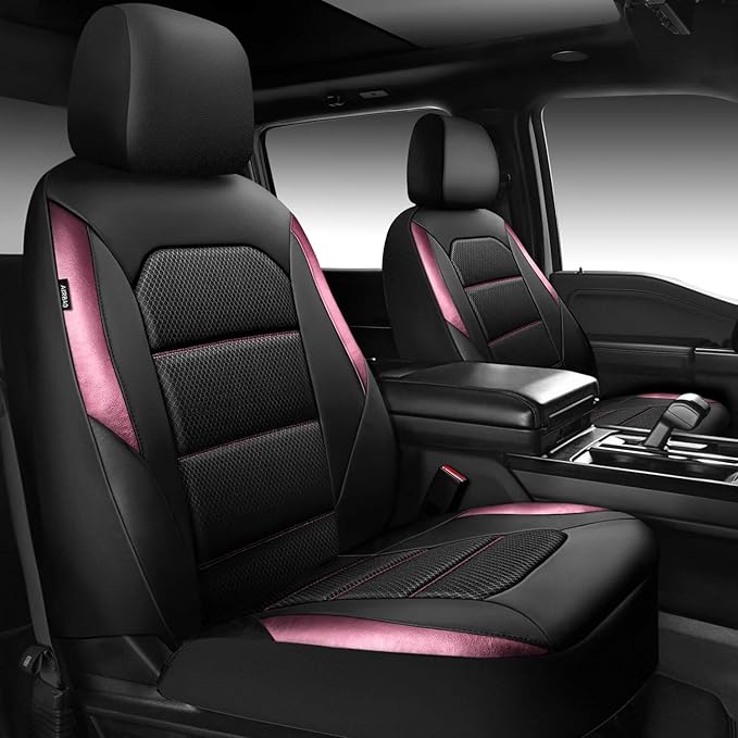 CAR PASS Memory Foam Car Seat Covers,Air Cool Mesh Thick Seat Covers Front Seats,Pink Metal Film Leather Seat Cover for Car,Universal Automotive Comfort for Most Car,Truck,Airbag Compatible,Black Pink