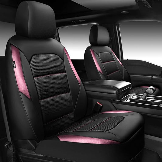 CAR PASS Memory Foam Car Seat Covers,Air Cool Mesh Thick Seat Covers Front Seats,Pink Metal Film Leather Seat Cover for Car,Universal Automotive Comfort for Most Car,Truck,Airbag Compatible,Black Pink