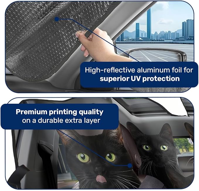 GENANY Black Cat Family Funny Windshield Sun Shade for Car SUV Truck (55x30 Inches), Sun Shade Windshield, Shades for Front Windows, Halloween Auto Gift, Christmas Car Decor