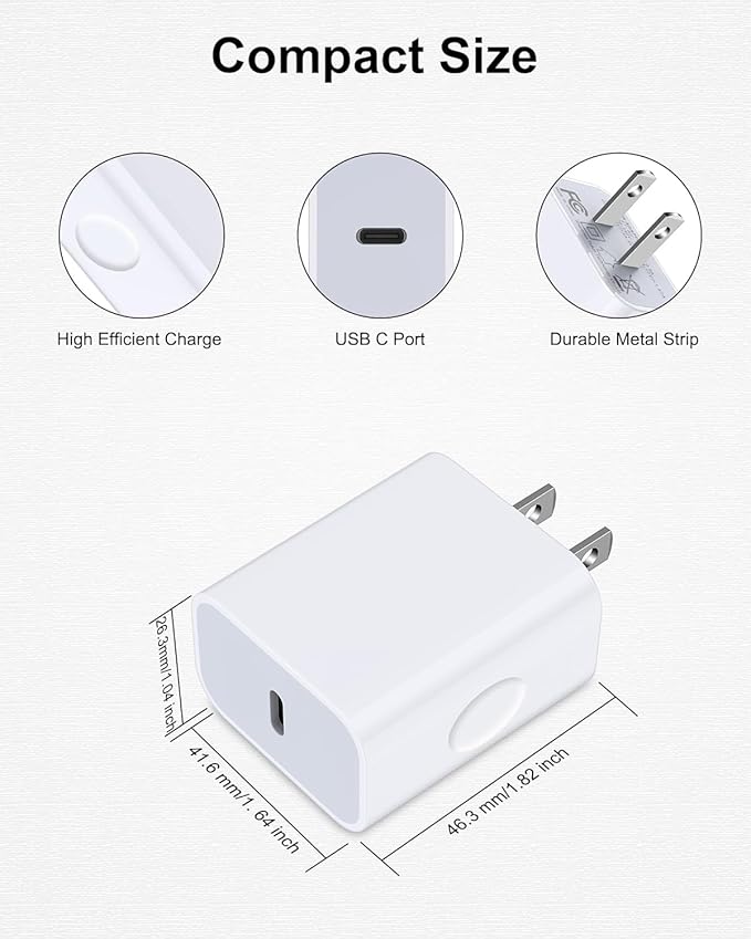 iPhone 16e 17e Charger Fast Charging for iPhone 17Pro Max/17e/17/16/16e/16Pro/15/15Pro, 20W Fast USB C Power Adapter with 6Ft USB C Charging Cable Cord, Type C Charger Block Wall Cube for Apple iPad