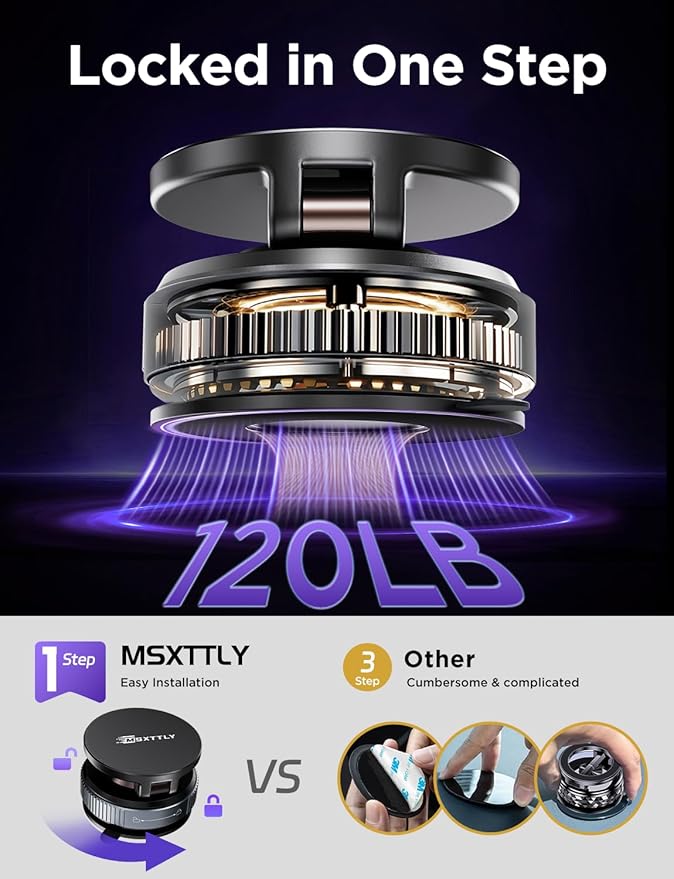 MSXTTLY Car Phone Holder Magnetic Phone Mount–360° Adjustable Suction Magnets for MagSafe, 2026 Upgrade Cell Phone Metal Carmount Travel Gifts, Compatible with iPhone 17 Pro Max 16 15 14 13 12, Blcak