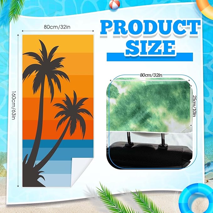 2 Pack Car Seat Towel Covers with Storage Bag 63 x 32 Inch Athletic Running Towel Seat Sweat Washable Non Slip Cover Gift for Car Outdoor Sport Activities (Beach Palm Trees)