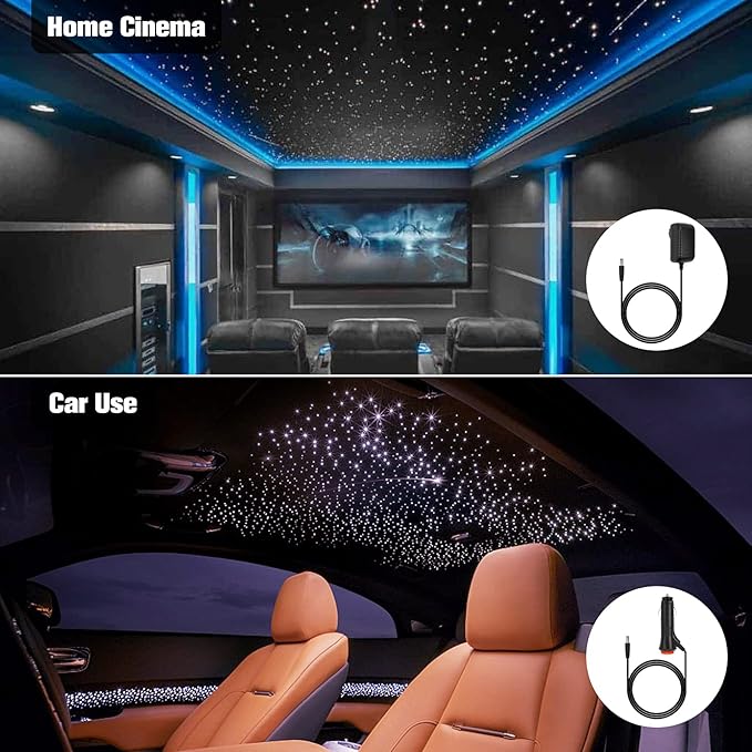 CHINLY Twinkle 300pcs 9.8ft (0.03in+0.04in+0.06in) Fiber Optic Lights Starlight Headliner kit,Music Mode Bluetooth APP Control Remote,RGBW Twinkle Star Lights for Star Headliner/Home Ceiling/Theater