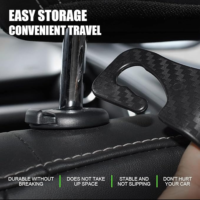 4PCS Car Seat Headrest Hooks, Auto Back Seat Hanger Holder, Durable Stylish Vehicle Organizer Universal Car Accessories, Storage Hooks for Purses, Bags, Clothes, Coats (Carbon Fiber/Black Flag)