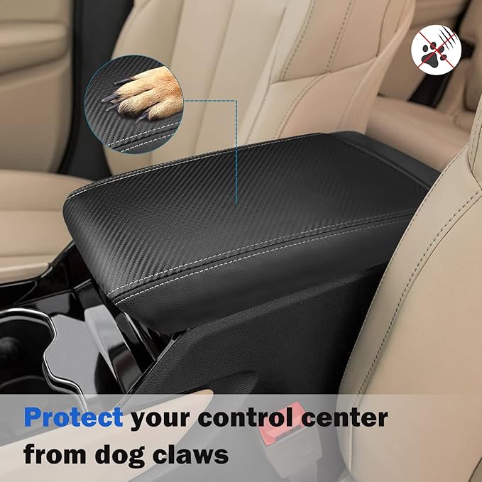 INTGET Center Console Cover for 2026 Jeep Grand Cherokee 2022 2023 2024 2025/Grand Cherokee L Accessories 2021-2026 Car Armrest Arm Rest Box Dog Seat Cover Console Lid Protector(Carbon Fiber Texture)