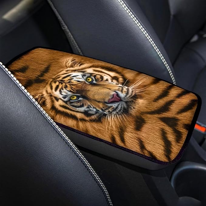 Tiger Print Car Armrest Pad for Men Soft Center Console Arm Rest Protector Cover Universal Car Interior Accessories for SUV Van Sedan Truck