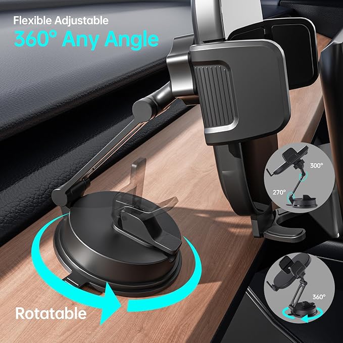 Universal Vacuum Phone Holders for Your Car [360° Rotation Metal Holder] Upgraded Suction Cup Phone Mount for Car/Tesla/Mirror/Wall, Foldable Tesla Phone Mount for All Phones and Thick Cases