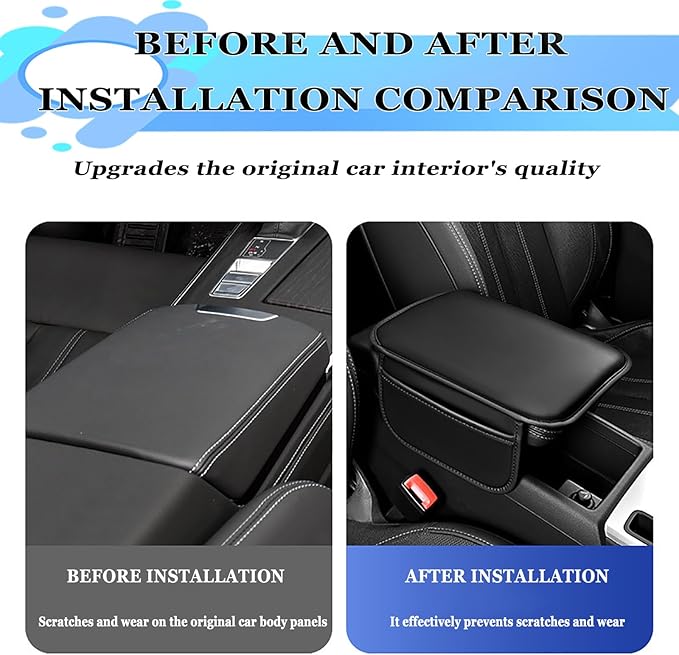 Car Center Console Armrest Pad for Subaru Forester SJ 4.Gen 2013 2014 2015 2016 2017 2018 2019, Water Resistant Armrest Cushion Cover Anti-Slip Bottom Console Protection,A Black