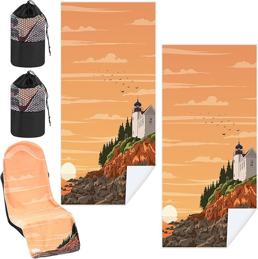 1 Pack Car Seat Towel Covers with Storage Bag 63 x 32 Inch Athletic Running Towel Seat Sweat Washable Non Slip Cover Gift for Car Outdoor Sport Activities (Mount Desert Island)