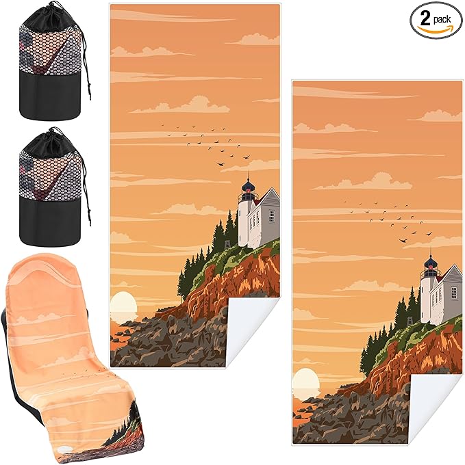 2 Pack Car Seat Towel Covers with Storage Bag 63 x 32 Inch Athletic Running Towel Seat Sweat Washable Non Slip Cover Gift for Car Outdoor Sport Activities (Mount Desert Island)