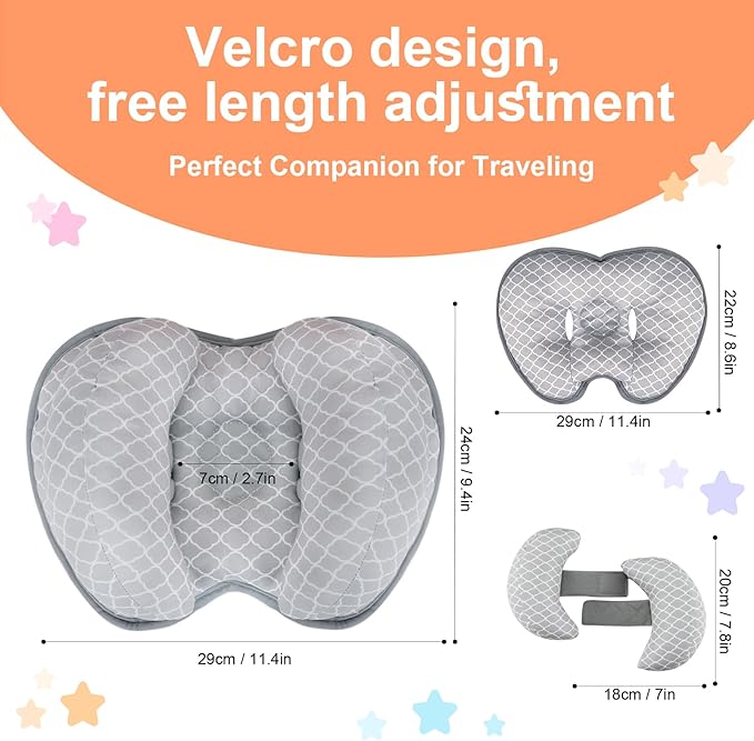 KAKIBLIN Baby Neck Pillow for Head, 2 in 1 Travel Pillow Baby Car Seat Head Support Banana Neck Pillows for Infants Small Boys and Girls, Support for Stroller,White Cloud