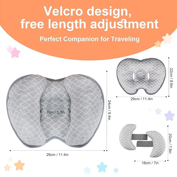 KAKIBLIN Baby Head Neck Support Pillow, 2 in 1 Banana Neck Pillow for Baby, Babies Travel Pillow for Stroller Neck Support for Newborn, Adjustable Head Pillow for Kids (Cloud)