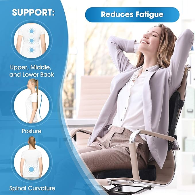 SnugPad Memory Foam Lumbar Pillow and Seat Cushion Combo, Ergonomic, Orthopedic, Lower Back Support, Premium Washable Velvet Covers with Non-Slip Bottom, Ideal for Office Chairs and Car Seats (Black)