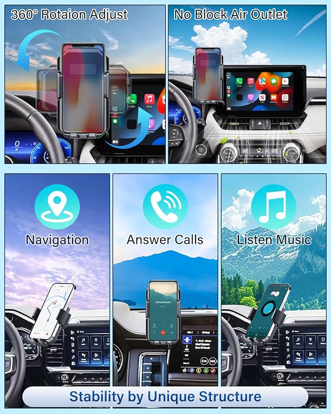 PZK Car Phone Holder for Hyundai Elantra 2021-2025 SE/SEL/Sport/Limited/N Line Accessories 8-Inch/10.25-Inch Screen Auto Lock Car Phone Mount 360° Rotation Phone Cradles Not Affect Air Vent