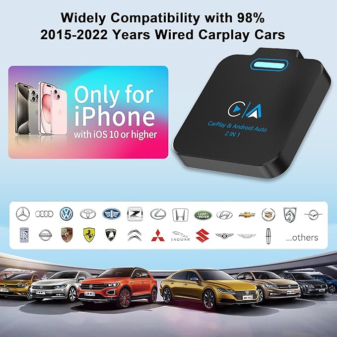 Android Auto & CarPlay Wireless Adapter - 2 in 1 Wireless for iPhone & Android, Plug & Play for Factory Wired Cars - Supports iOS 10+