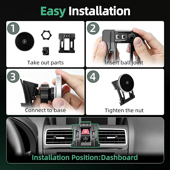 Car Cell Phone Holder for Subaru Forester (2007-2013 2014), Magnetic Phone Holder, Magsafe Car Mount Charger, Dashboard Phone Holder, Cell Phone Automobile Cradles, 15W Wireless, 360° & Hands Free