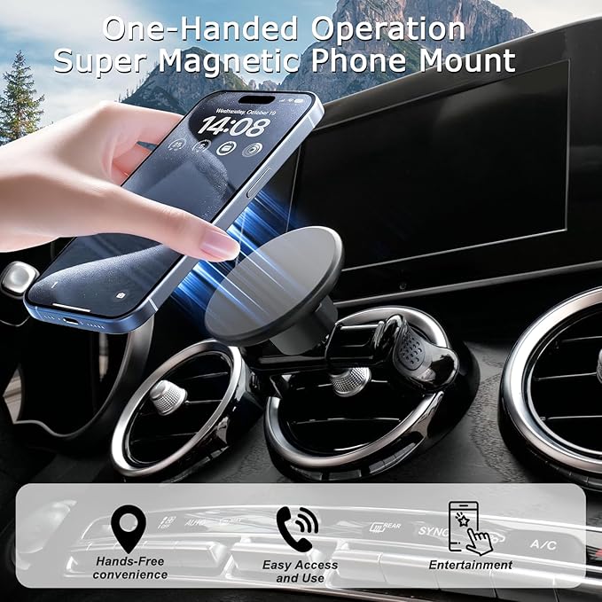 MagSafe Car Mount for Mercedes-Benz, Round Air Vent Holder with Strong Magnet, Compatible with Mercedes Benz GLC, C-Class, E-Class, A/B-Class, GLC/GLB/GLA/Sprinter, Mercedes Benz Accessories
