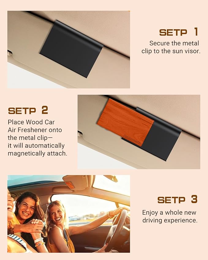 Car Air Freshener-The Original Wood Air Freshener for Visor Clip - Long Lasting Car Odor Eliminator and Scent Diffuser for Cabin, Truck & SUV-Includes 1 Metal Clips-Amber