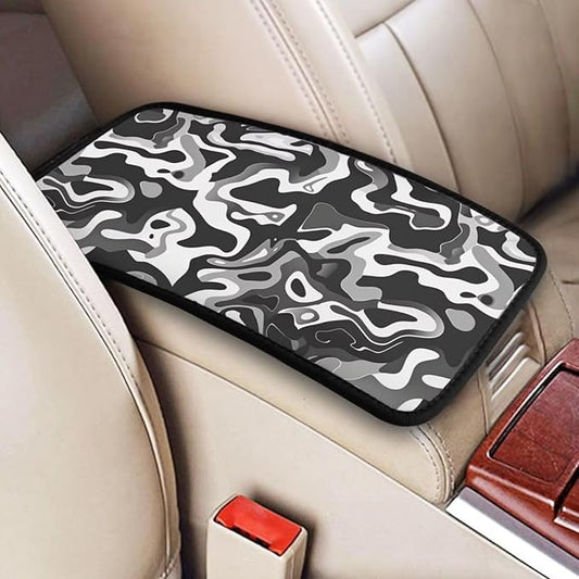 Car Center Console Armrest Cover Camouflage Polyester Arm Rest Box Lid Covers Army Camo Middle Console Cover Seat Protector Gray and Black Abstract Geometry Armrest Cushion Pad
