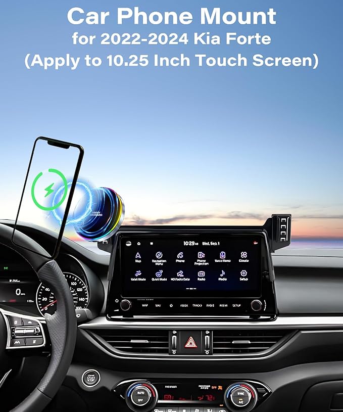 Car Phone Holder for Kia Forte 2022 2023 2024 Accessories Apply to 10.25 Inch Touchscreen 15W Fast Wireless Charger Screen Fixed Clip HandsFree Cell Phone Mount 360° Rotation