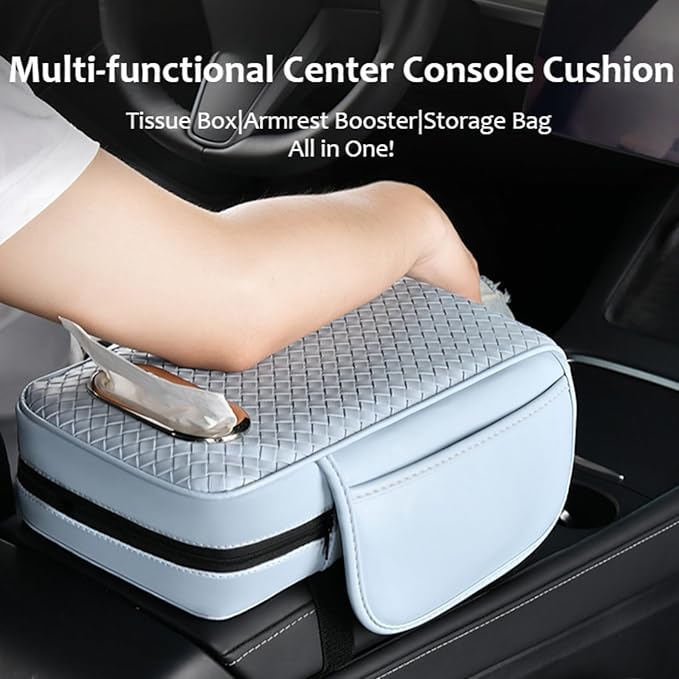 Car Armrest Cushion Cover Car Center Console Memory Foam Booster Pad with Storage Pocket and Tissue Hole for Sedan Vehicle (Orange, 12.99 * 7.09 * 2.95'' / 33 * 18 * 7.5 cm)