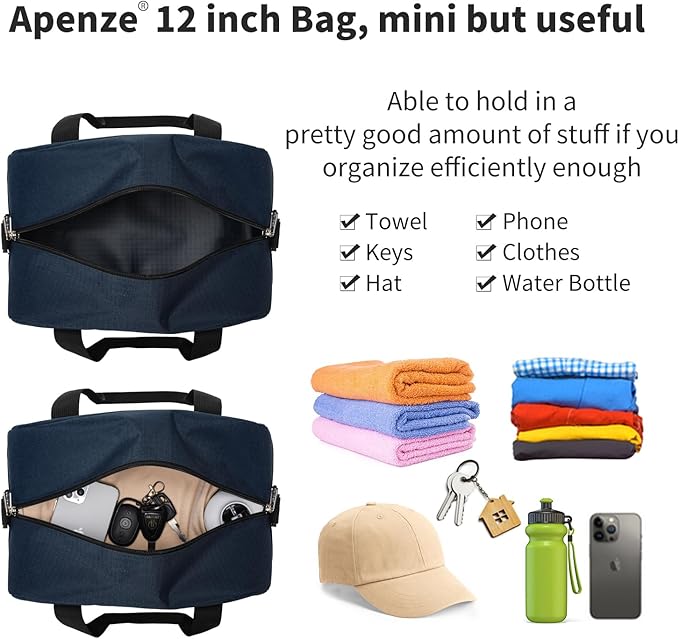 Small Gym Bag Carry On Bag - 12 in Mini Duffle Bag Lightweight for Overnight Travel- Navy Blue