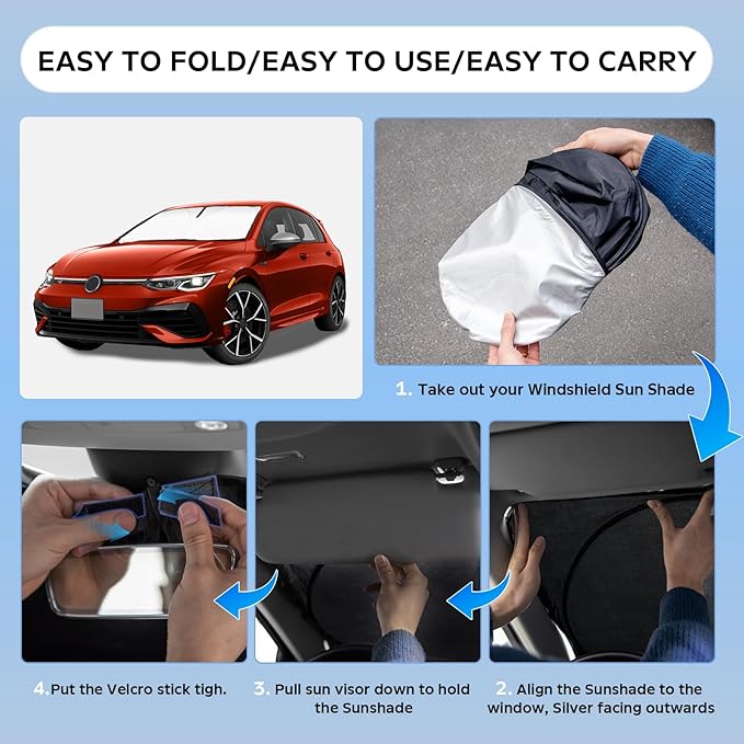 Sun Shade Sunshade for 2015-2021 Volkswagen Golf Windshield Cover, 4-Layers Sun Shield for VW Golf GTI 250T Silver Coating Sun Visor Foldable Window Shade Blocks UV Rays Car Accessories