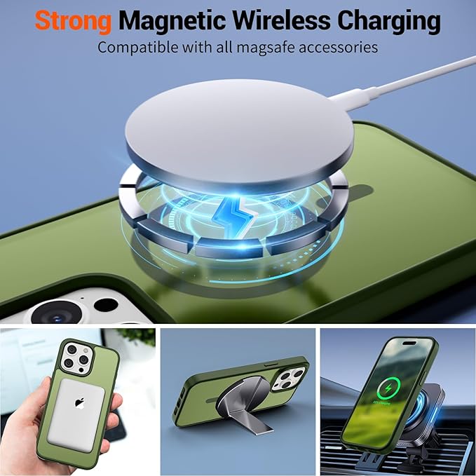 SUPFINE Magnetic for iPhone 15 Pro Case (Compatible with MagSafe) (Military Grade Drop Protection) Translucent Matte Shockproof with Anti-Fingerprint Phone Case,Cangling Green