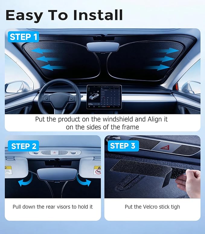 DMJN Windshield Sun Shade - Large, Car Sunshade for Front Windshield [100% Efficient Block UV & Scorching Sun] UPF50+ Heat Block - Protect Interior & Keep Cooler