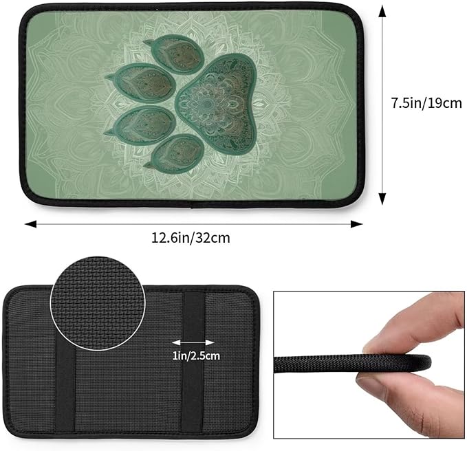 Universal Center Console Cover Dog Paw Print Arm Rest Covers Armrest Cover Boho Vintage Sage Green Middle Console Covers Lid Cushion Pad for Most Vehicle, SUV, Sedan, Car Accessories