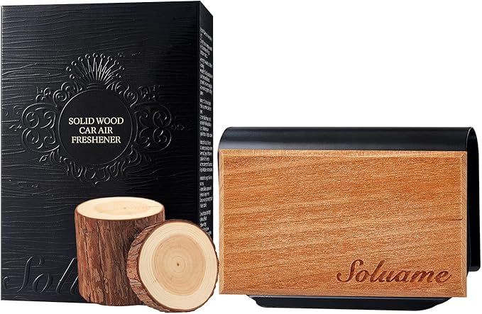 Car Air Freshener, Natural Wood Air Freshener Long Lasting, Car Air Freshener Diffuser with Metal Clip, Car Odor Eliminator, Magnetic Auto Accessories Teak
