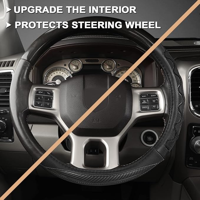 GIANT PANDA Steering Wheel Cover for Dodge Ram 1500 - Car Steering Wheel Covers for Dodge Ram 2500 3500 15.5-16 inch - Gray