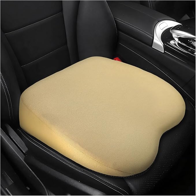 2 in 1 Wedge Car Cushion for Driving, 3 Inch Soft Memory Foam Driver Seat Pad for Lumbar Support, Breathable Low Back Support Pillow Enhances Driving Comfort, Car Accessories (Beige)