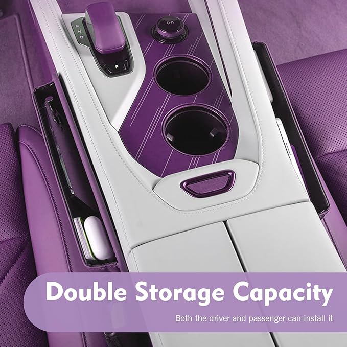 Leather Car Seat Gap Filler, Waterproof Anti-Slip Side Storage Pouch for Phones Keys Glasses Cards, Universal for Most Cars, SUVs, Trucks (Purple)