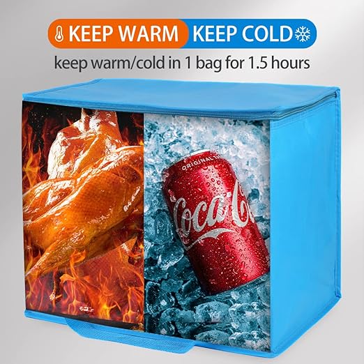 Bodaon 4-Pack Cooler Insulated Food Delivery Bag, X-Large Bags for Grocery/Catering/Shopping, Rideshare Delivery Bag, Thermal Hot Pizza, Large Cold and Frozen, XL Tote, Blue With Bottom