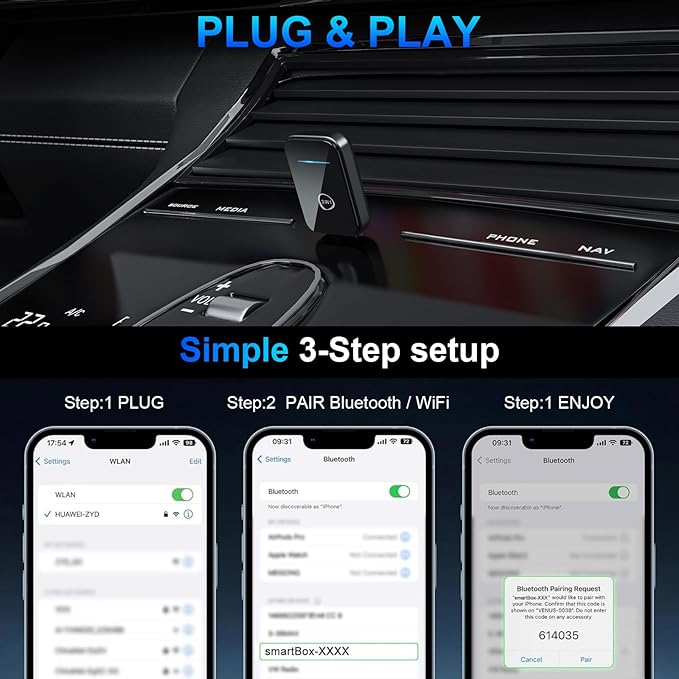 2025 Upgrade Mini CarPlay Wireless Adapter Support Apple CarPlay & Android Auto,Convert Wired to Wireless CarPlay Adapter,Stable Control & No Delay,2 in 1 Wireless Android auto Box for Cars from 2016
