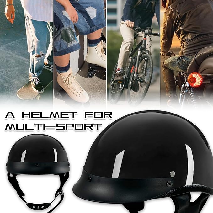 Adult Unisex Black Half Motorcycle Helmet, DOT Approved, for Chopper Moped Scooter Motorbike Electric