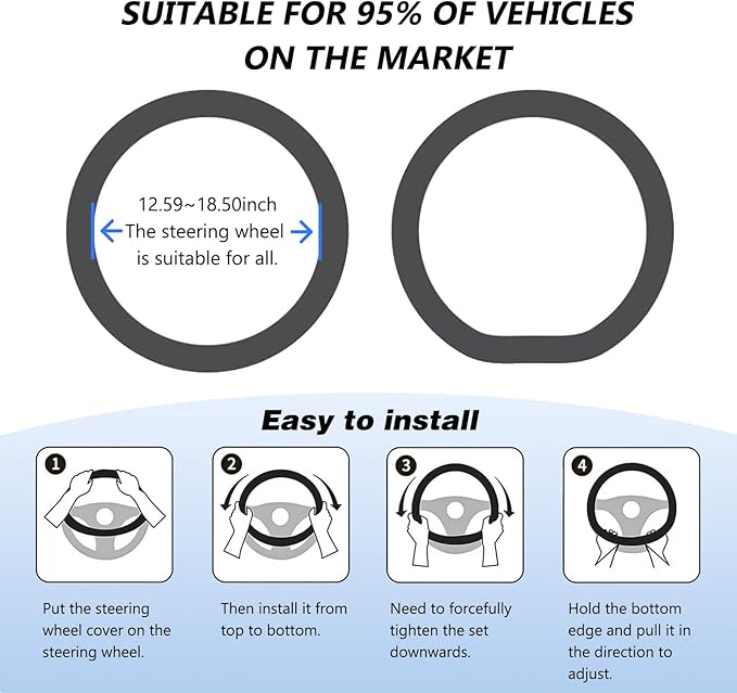 Carbon Fiber & PU Steering Wheel Cover, Slim Non-Slip Grip for Cars with Seamless Stitching, Machine Washable Easy to Install, Suitable for 38CM Vehicles (White)