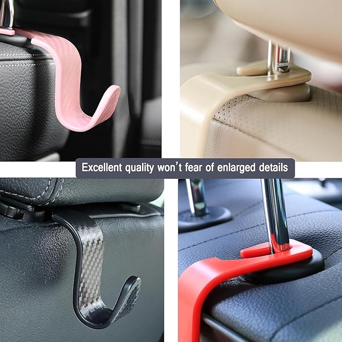 KOOPAO 4 Pack S Type Car Seat Headrest Hook Universal Car Storage Headrest Hanger Holder Hooks, Vehicle Strong and Durable Backseat Hanger for Handbag Purse Coat and Bag