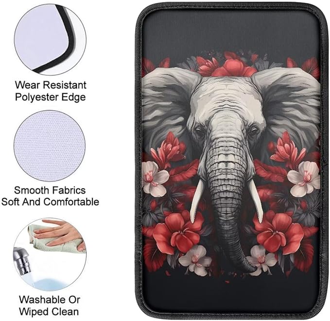 Dreaweet Car Armrest Cover Pad Center Console Cover Black,Elephant Car Accessories for Women,Soft Armrest Cover for Car Center Console for Cars Trucks SUV Sedan