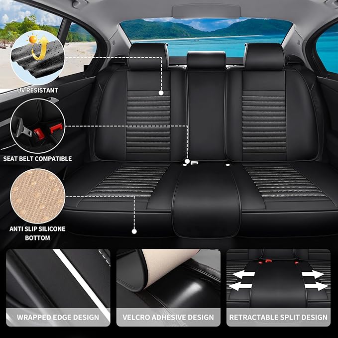 Car Seat Covers Full Set Fit for Toyota 4Runner 2001-2026, Premium Faux Leather Car Seat Protector, Breathable, Anti-Slip, Comfortable & Durable (Black&White,Full Set)