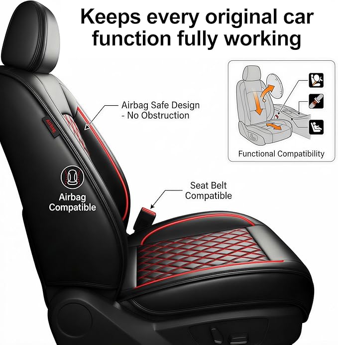 Fit for Sonata Car Seat Covers Compatible with Hyundai Sonata 2004-2026-Waterproof Breathable Leather Automotive Seat Cushions Protector, Airbag Compatible, Full Set 5 Seats(Redline)