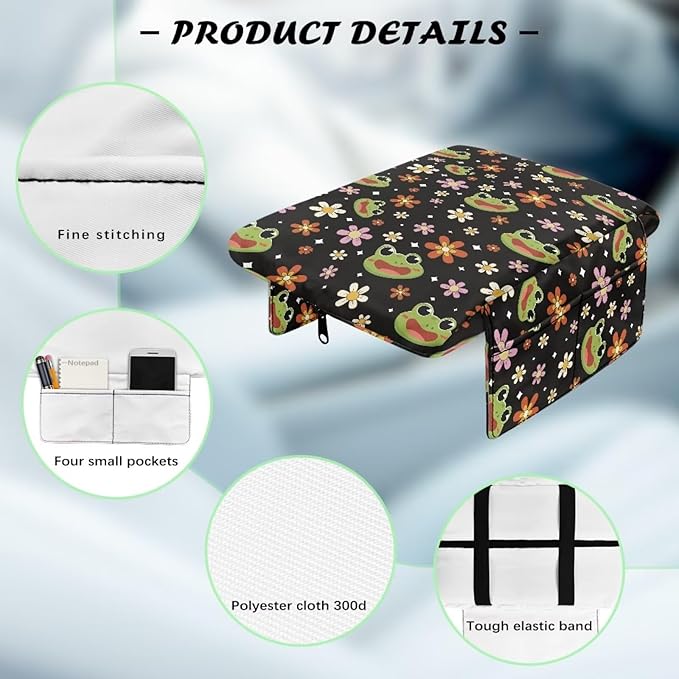 Dreaweet Car Center Console Cover with Pockets Cute Frog Car Accessories for Women Soft Thick Car Arm Rest Cover Pad Universal Armrest Cover for Car Truck SUV Van