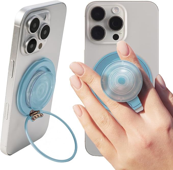 On The Grip Compatible with Magsafe Ultra-Thin Collapsible Phone Grip – Sleek Magnetic Phone Holder for iPhone & Android, 360 Rotation, Wireless Charger Compatible, Durable & Portable (Turquiose)