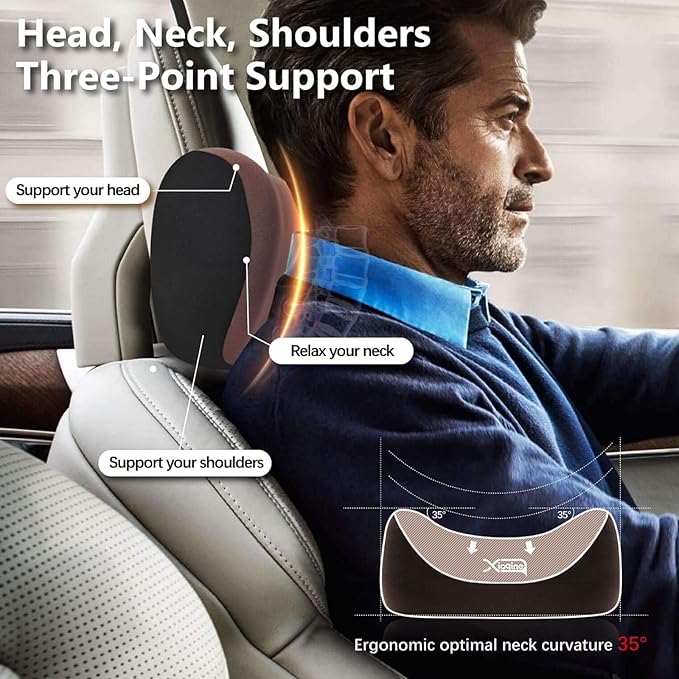 2025 Car Headrest & Lumbar Support Cushion, Car Lumbar Support Pillow and Neck Pillow Kit, Ergonomic Seat Headrest and Backseat for Neck Back Pain Relief (Brown)