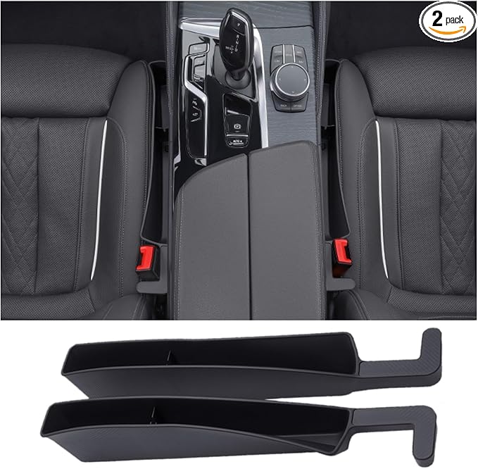 Car Seat Gap Filler Organizer, Auto Side Seat Gap Storage Box for Your Cars, Trucks 2 Pack, Universal Car Accessories Gap Filler Organizer to Fill the Gap Space Between the Console and Seats, Black