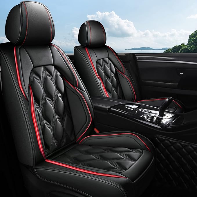 AOMSAZTO Car Seat Covers Full Set Fit for Kia Sorento 2007-2026 Waterproof Faux Leather Car Seat Cushions Automotive 5 Seat Covers Set（Black&Redline）